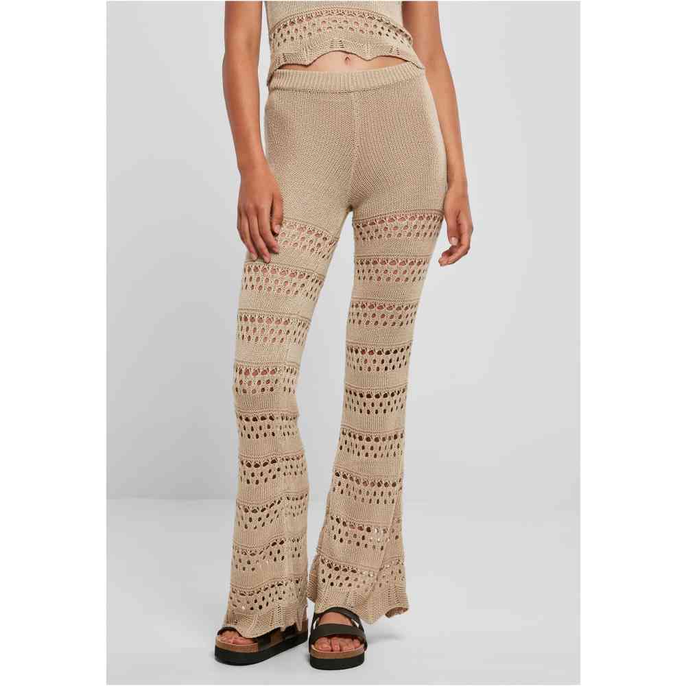 Urban Classics - Flared Crochet Knit Leggings - L - Beige